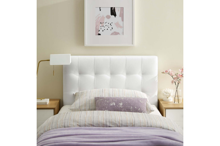 White faux leather headboard shop queen